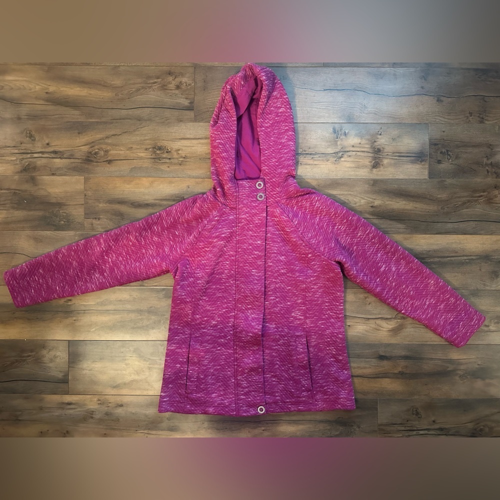 💕 T by Talbots Quilted Knit Longline Hooded Jacket | Size M | Raspberry Heather